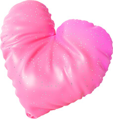 3D Fun pink inflatable abstract balloon heart shape. Playful creative graphic form isolated clipart. Render of geometric modern y2k illustration