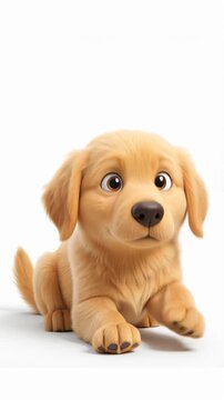 Adorable cartoon Golden Retriever Puppy Character Sitting on White Background, vertical video.