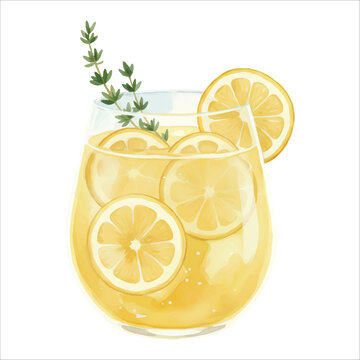 Limoncello Spritz Watercolor Cocktail Vector Isolated on White Background
