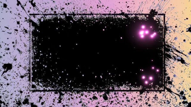 Black rectangular frame framing splattered ink on gradient background