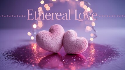 Two Pink Hearts with Bokeh Lights and Glitter fluffy