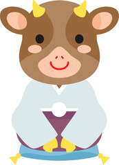 着物を着た牛のキャラクター