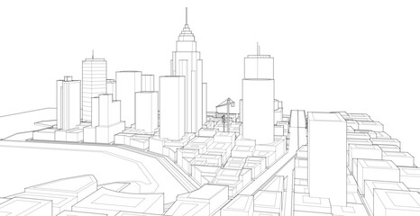 Fototapeta premium city ​​metropolis sketch 3d illustration