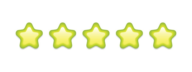 Five gold stars in row for customer review 3d realistic vector.