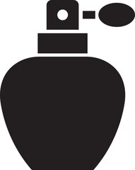 Fototapeta premium Perfume bottle flat icon. Vector graphic illustration depicting fragrance scent spray atomizer beauty cosmetic minimalist black silhouette design element luxury isolated on transparent background.