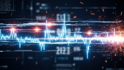 Fototapeta premium Futuristic Digital Heartbeat with Sparks and Data Streams