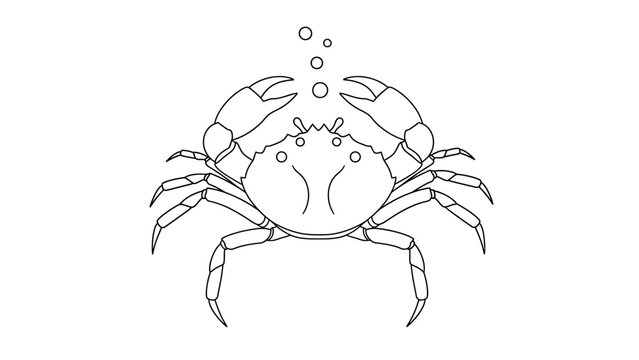 Detailed Line Art Illustration of a Crab with Bubbles.