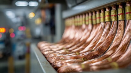 Medium shot of safetyrated fireresistant copper wires installed in commercial electrical panels highlighting reliable protection in emergency situations.