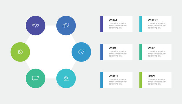 5W1H Method Infographic with Hexagon Shape and Side List