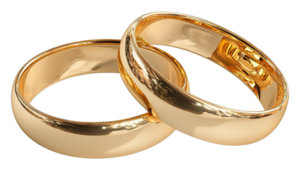 Two polished gold rings, symbolizing commitment and union, presented together