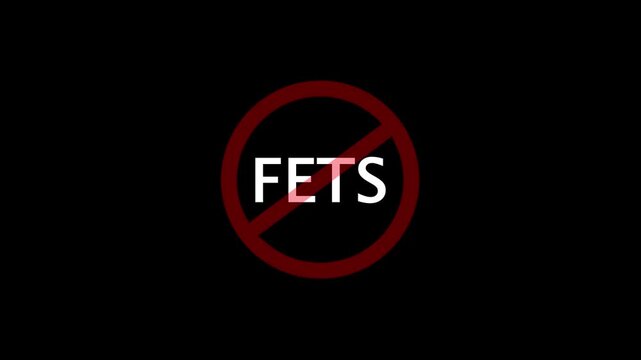 A circular red and black no fest text icon animation. stop, not allowed and ban concept animation on black background. 4k video