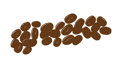 A scattering of roasted coffee beans on a white background.