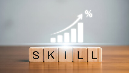 Skill development growth concept with upward graph blocks learning progress improvement education and career success visualization