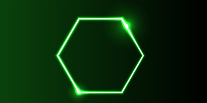 Dark blue neon frame. Vector illustration. Neon hexagon frame with shining effects. Horizontal polygons, with six sides each and with a typical honeycomb shape. Illustration. 