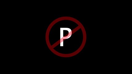 A circular red and black no p text icon animation. stop, not allowed and ban concept animation on black background. 4k video
