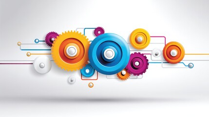 Obraz premium A vibrant graphic featuring colorful gears and lines, symbolizing mechanics, innovation, and technology in a modern design.