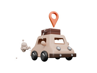 3D Car with luggage icon isolated on transparent background, Business travel concept. Leisure touring summer vacations and holiday symbol. Traveling and tourism elements. 3d rendering illustration