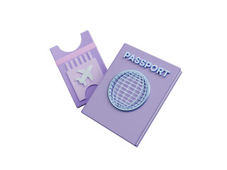 Travel booking and passport icon isolated on transparent background, Business travel concept. Leisure touring summer vacations and holiday symbol. Traveling and tourism elements.3d render illustration