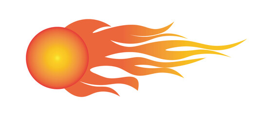 Fiery meteor streak illustration, burning fireball with flame trail, speed energy logo vector design