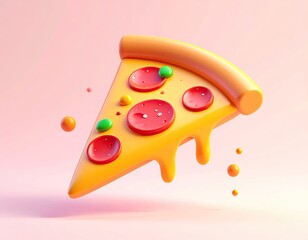 Cartoonish slice of pizza with pepperoni and melting cheese