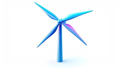 Blue wind turbine against a white background, renewable energy icon