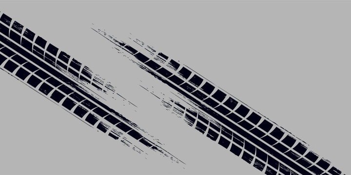 Black tire marks on road, Black rubber tire marks and tread marks, Tire trace track wheels texture and background, Auto tire tread grunge