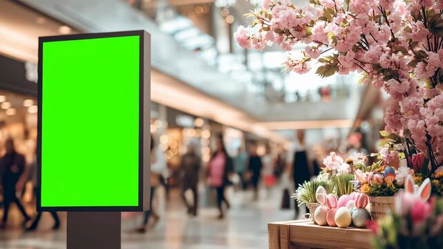 4k video of a digital billboard in a mall for Easter holidays.