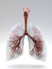 Human lungs and trachea with hand anatomy concept