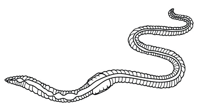 Earthworm illustration, black and white drawing of a worm