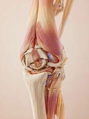 Human knee joint anatomy showing bones muscles ligaments