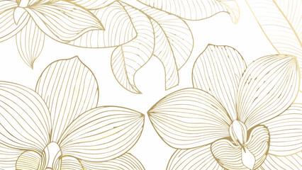 Elegant gold floral pattern with delicate orchid like blooms on white background © Sujit