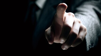 Business man pointing finger touching virtual screen