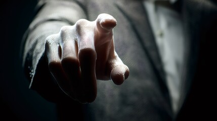 Businessman hand pointing interactive digital interface screen