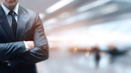 Businessman with arms crossed standing in modern office