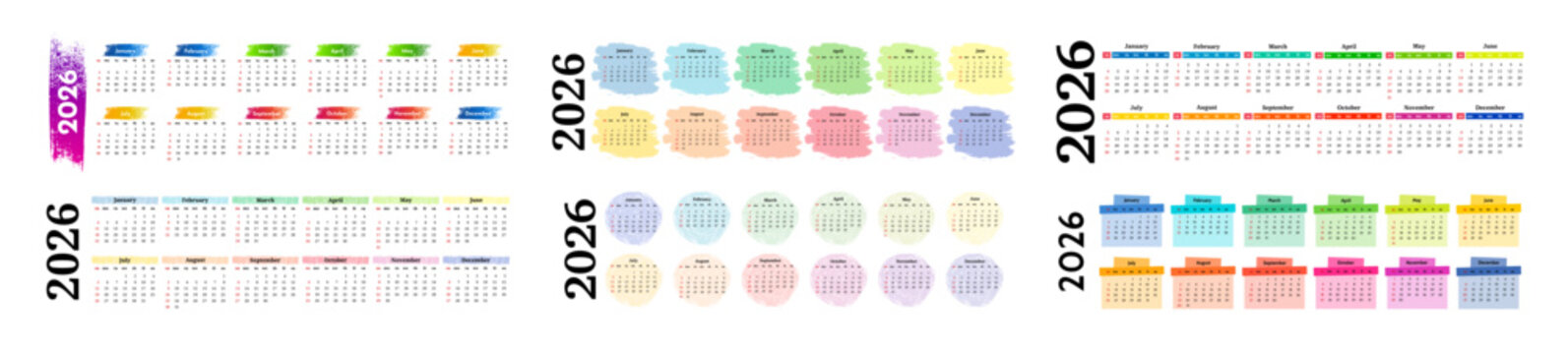 Calendar for 2026 isolated on a white background