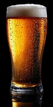 Golden Lager Refreshment Captivating Frosty Brew in a Pilsner Glass on Dark Reflective Background