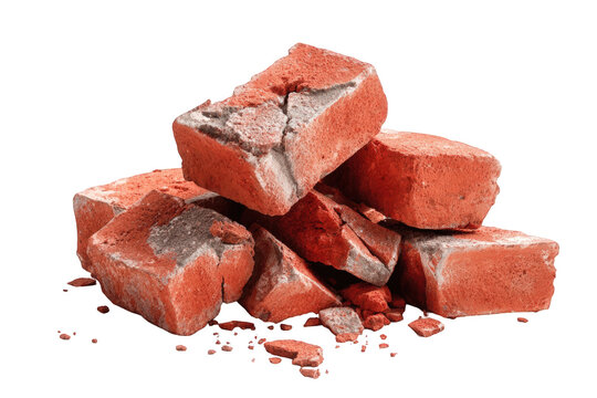 Broken red bricks on black background