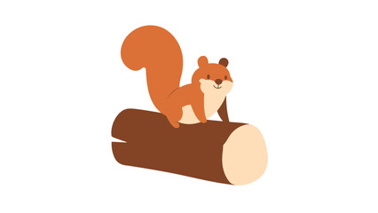 Cute cartoon squirrel sitting on a log, smiling and looking friendly and approachable outdoors