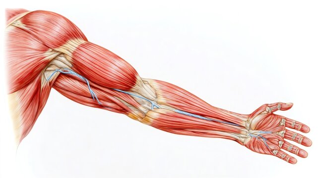 Human arm anatomy showing muscles and veins