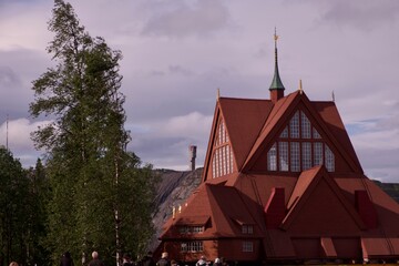 Kiruna, Sweden &ndash; August 19, 2025: The historic wooden Kiruna Church is being relocated to a new site as part of the urban transformation project. The church, originally built in 1912	