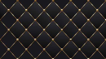 Obraz premium Elegant black background with a golden diamond quilted pattern and decorative details