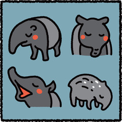 Cute Tapir Cartoon Wildlife Illustration Set
