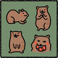Cute Rock Hyrax Cartoon Illustration Set