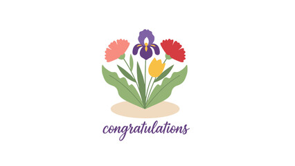 Colorful flowers bouquet with congratulations message for celebration and achievement