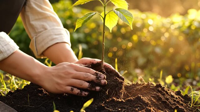 Person planting a young tree