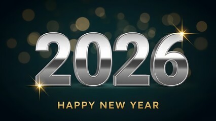 Happy New Year 2026 Celebration with Silver 3D Numbers