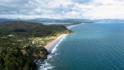 Top Down View of Coastal Road and Beach, Coromandel Peninsula