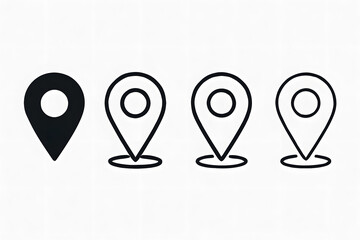 Map Location Pin Icons Set: Vector GPS Pointer Navigation Symbols for Travel, Maps, and Interface Design. Minimalist Black Outline and Solid Glyph Web Elements.