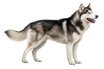Fototapeta premium Siberian husky standing in a natural confident pose. Realistic purebred dog isolated on transparent background for pet branding and advertising.