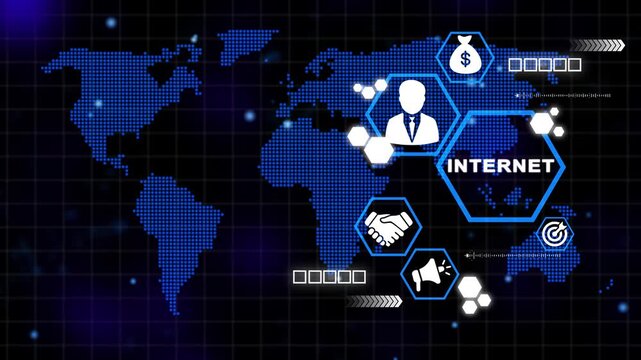 Global Internet Connectivity Business Concept with Map and Representing Communication, Finance, and Partnership